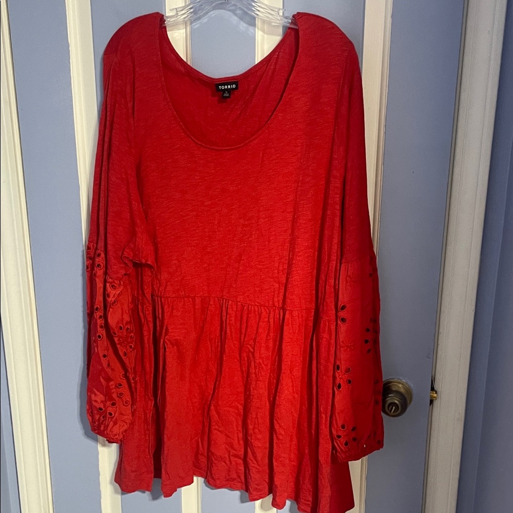Torrid Red Eyelet Sleeve Tunic